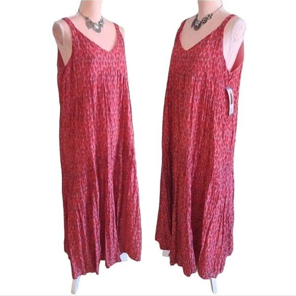 JOIE Tea Rose Red Floral Sleeveless Tiered Cotton Maxi Dress Large NWT - Picture 8 of 16